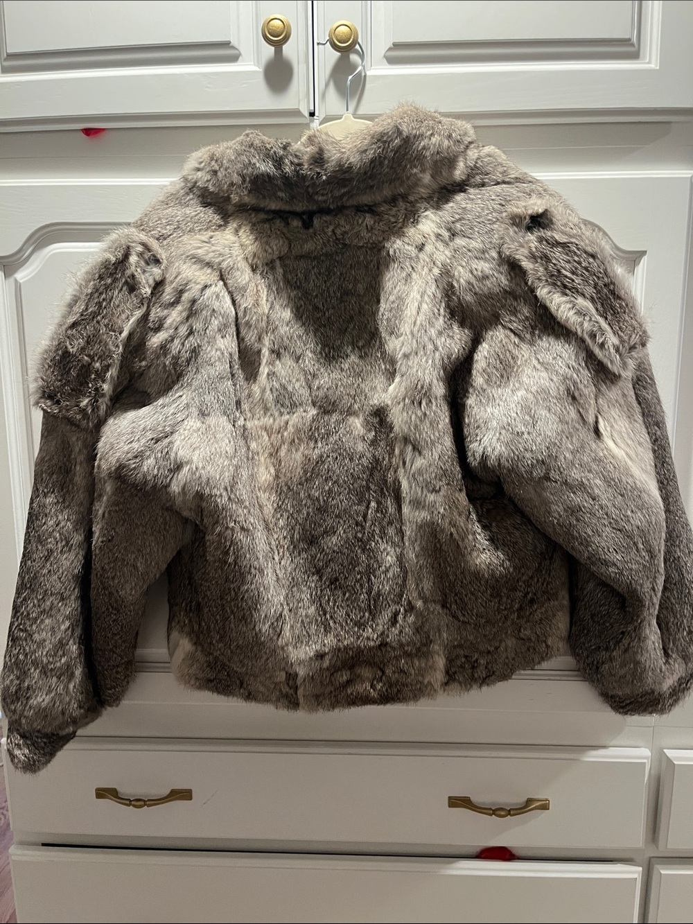 Cropped Gray Rabbit Fur Coat - Picture 4 of 10